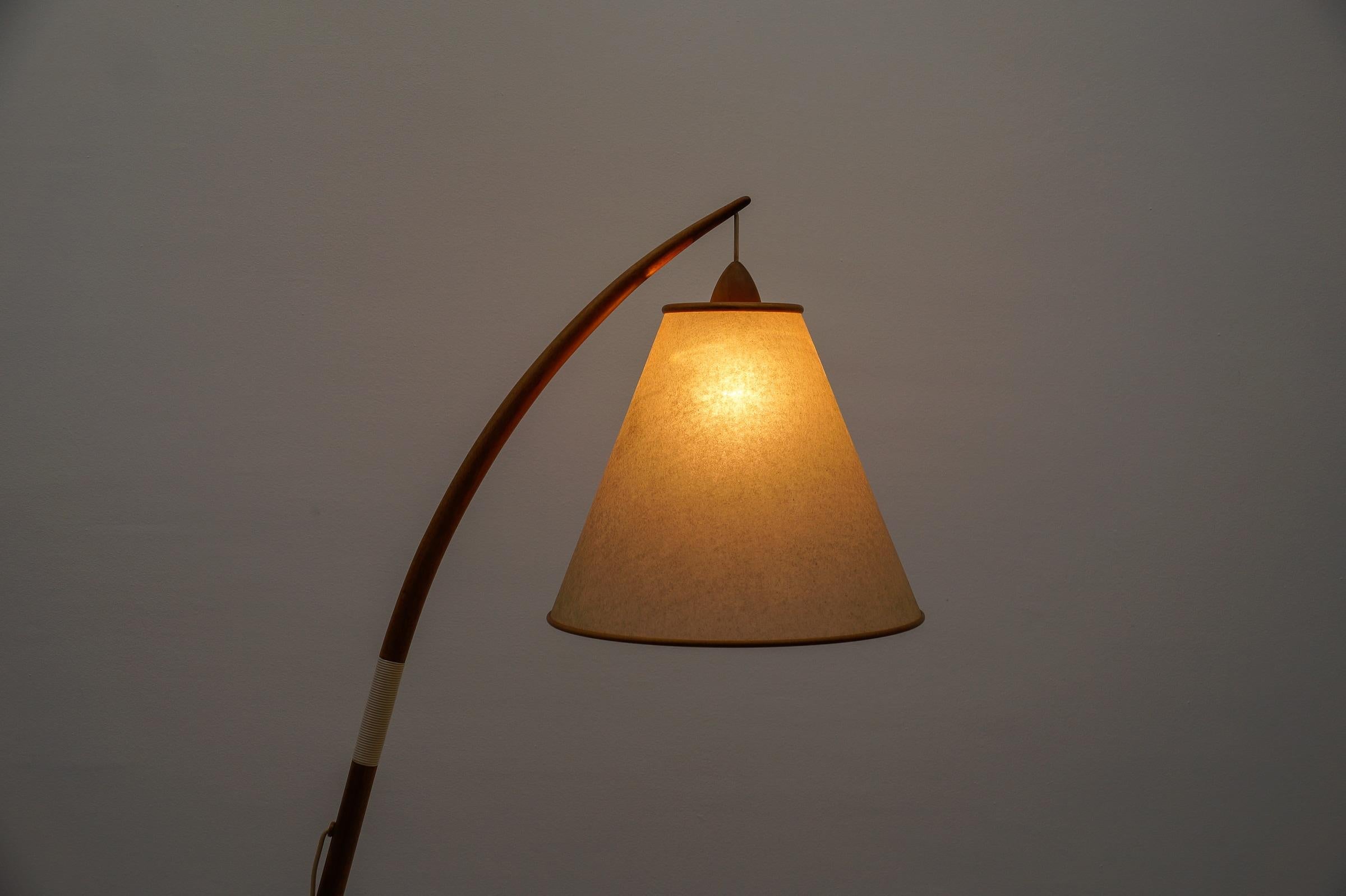 Mid-Century Modern scandinavian wooden arc floor lamp, 1950s For Sale 6
