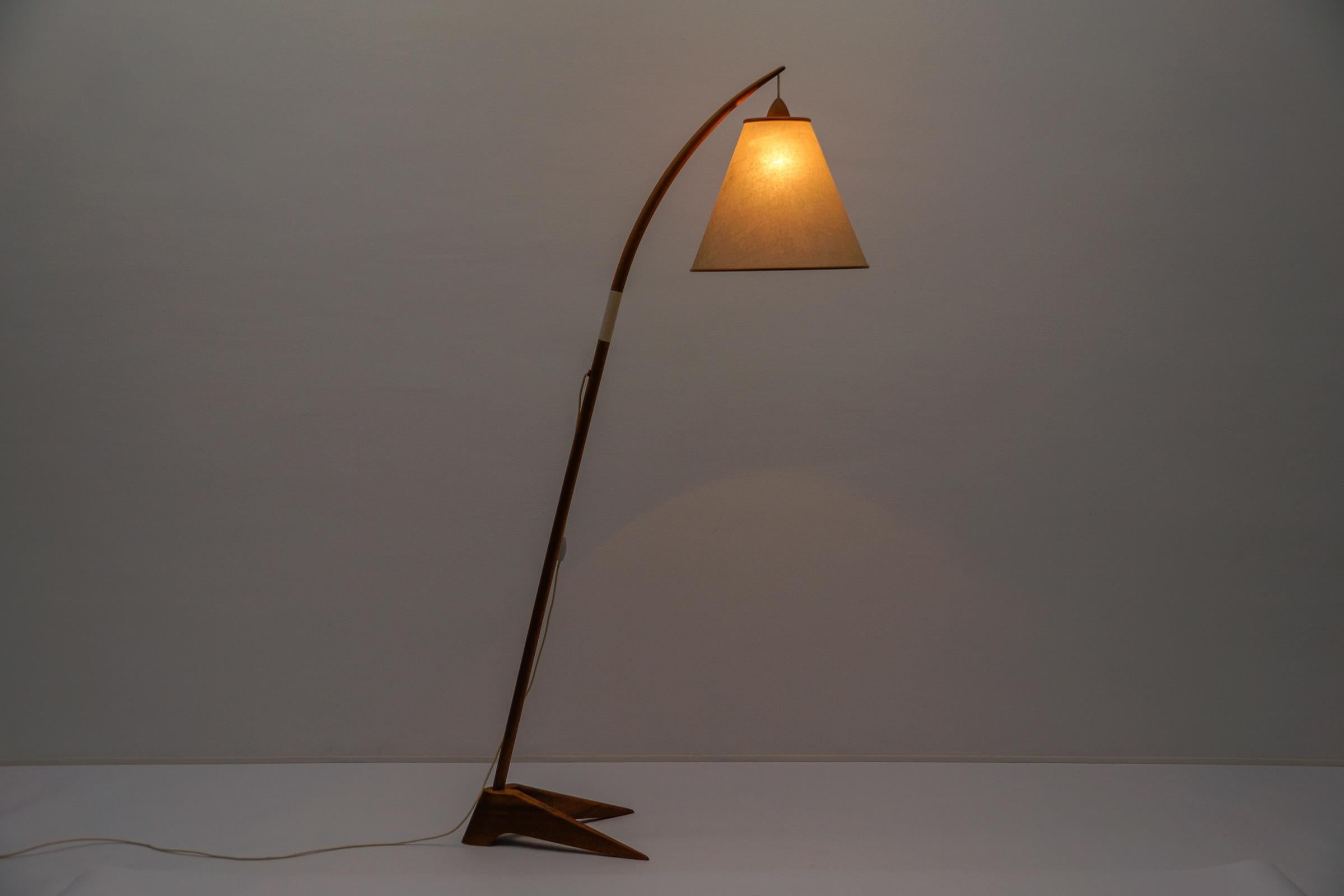 Mid-20th Century Mid-Century Modern scandinavian wooden arc floor lamp, 1950s For Sale