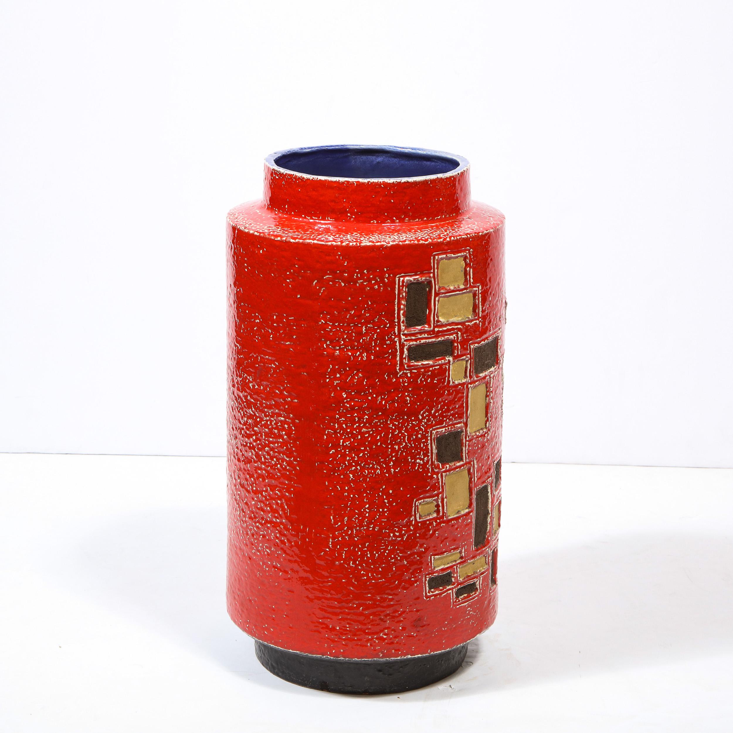 Mid-Century Modern Scarlet Red Handpainted Umbrella Stand w/ Rectilinear Details For Sale 5