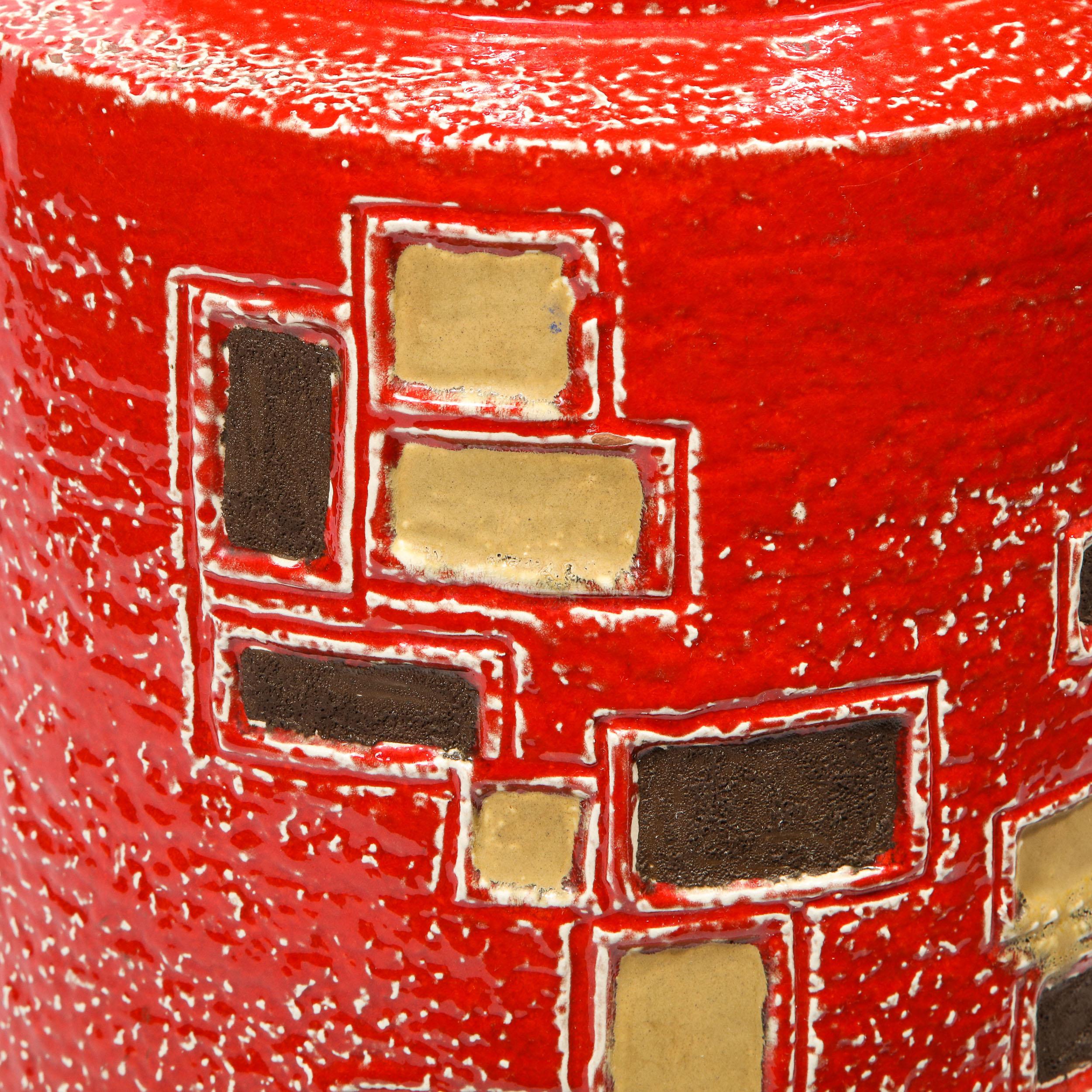 Mid-20th Century Mid-Century Modern Scarlet Red Handpainted Umbrella Stand w/ Rectilinear Details For Sale