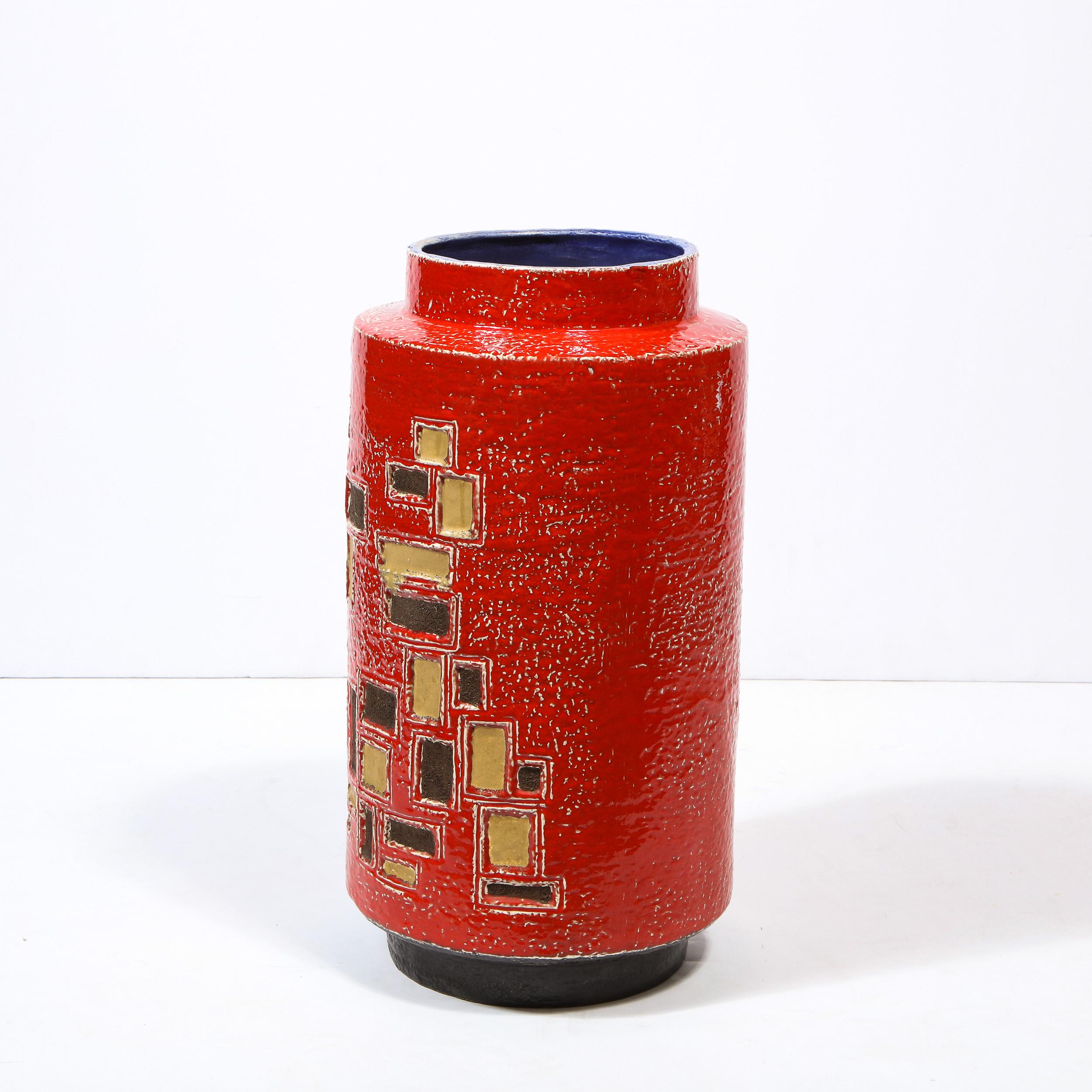 Mid-Century Modern Scarlet Red Handpainted Umbrella Stand w/ Rectilinear Details For Sale 2