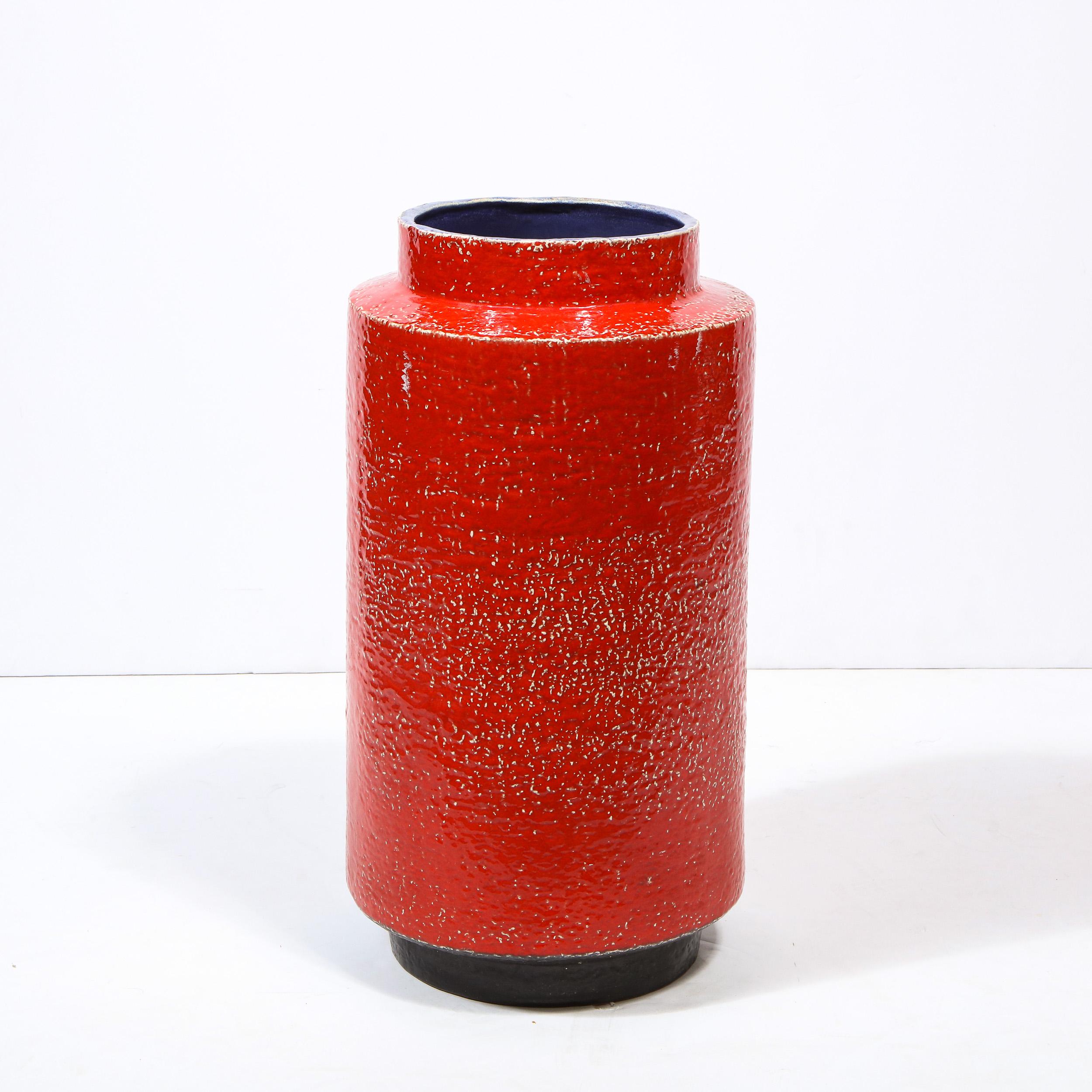 Mid-Century Modern Scarlet Red Handpainted Umbrella Stand w/ Rectilinear Details For Sale 3