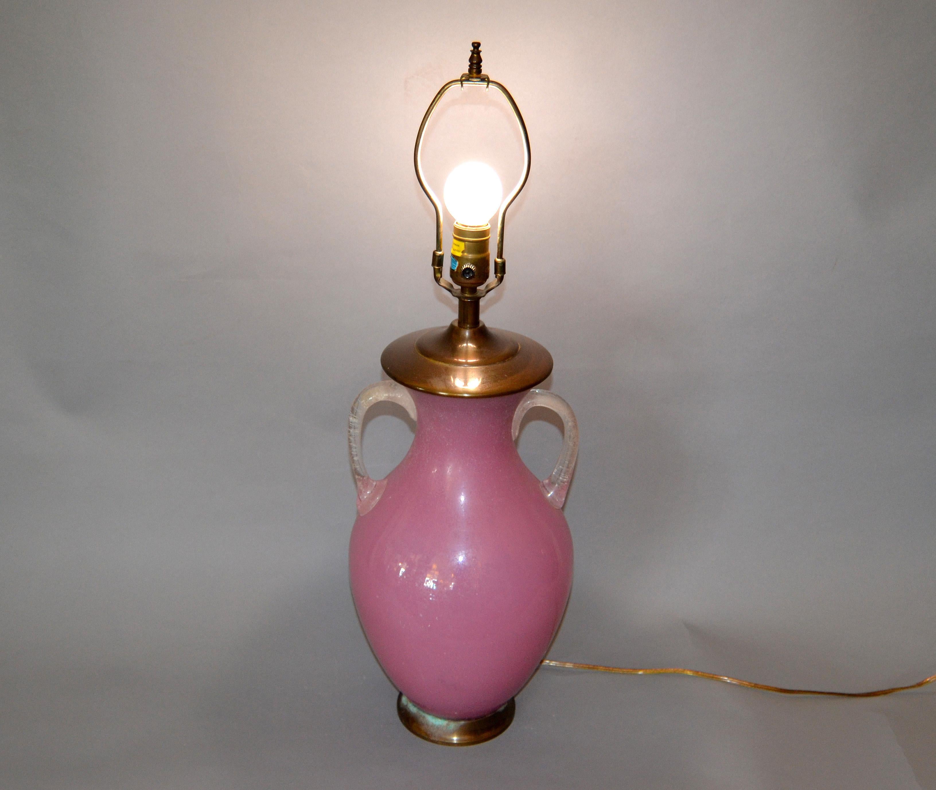 Mid-Century Modern Blown Scavo Glass Handled Pink and Clear Table Lamp Chapman For Sale 6