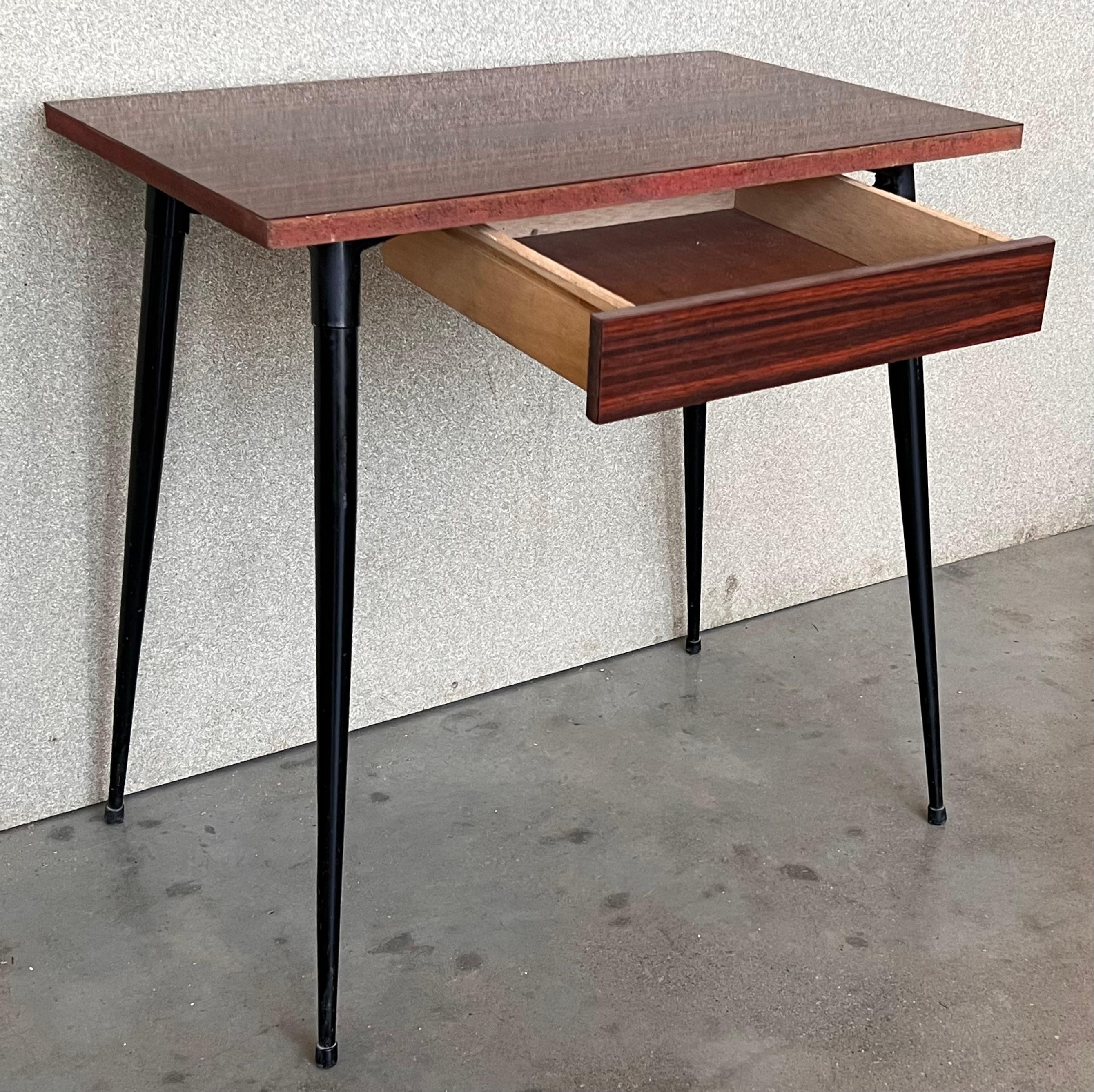 Spanish Mid Century Modern School Desk with drawer and Iron Legs, 8 pieces available For Sale