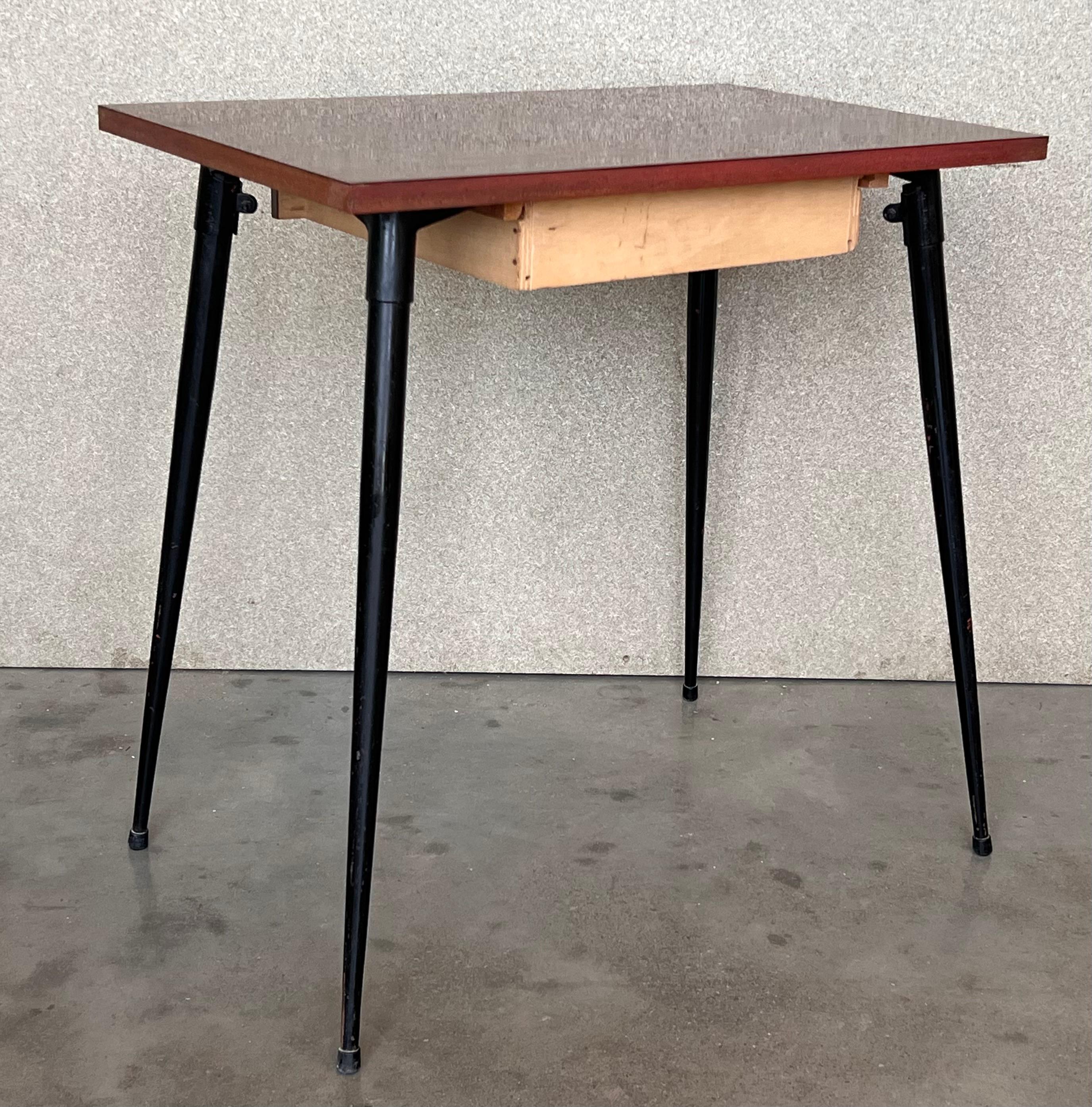 Mid Century Modern School Desk with drawer and Iron Legs, 8 pieces available In Good Condition For Sale In Miami, FL