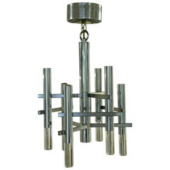 Mid-Century Modern Sciolari Small Foyer 6-Arm Chrome Chandelier Fixture Italian