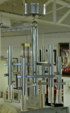 Mid-Century Modern Sciolari Small Foyer 6-Arm Chrome Chandelier Fixture Italian