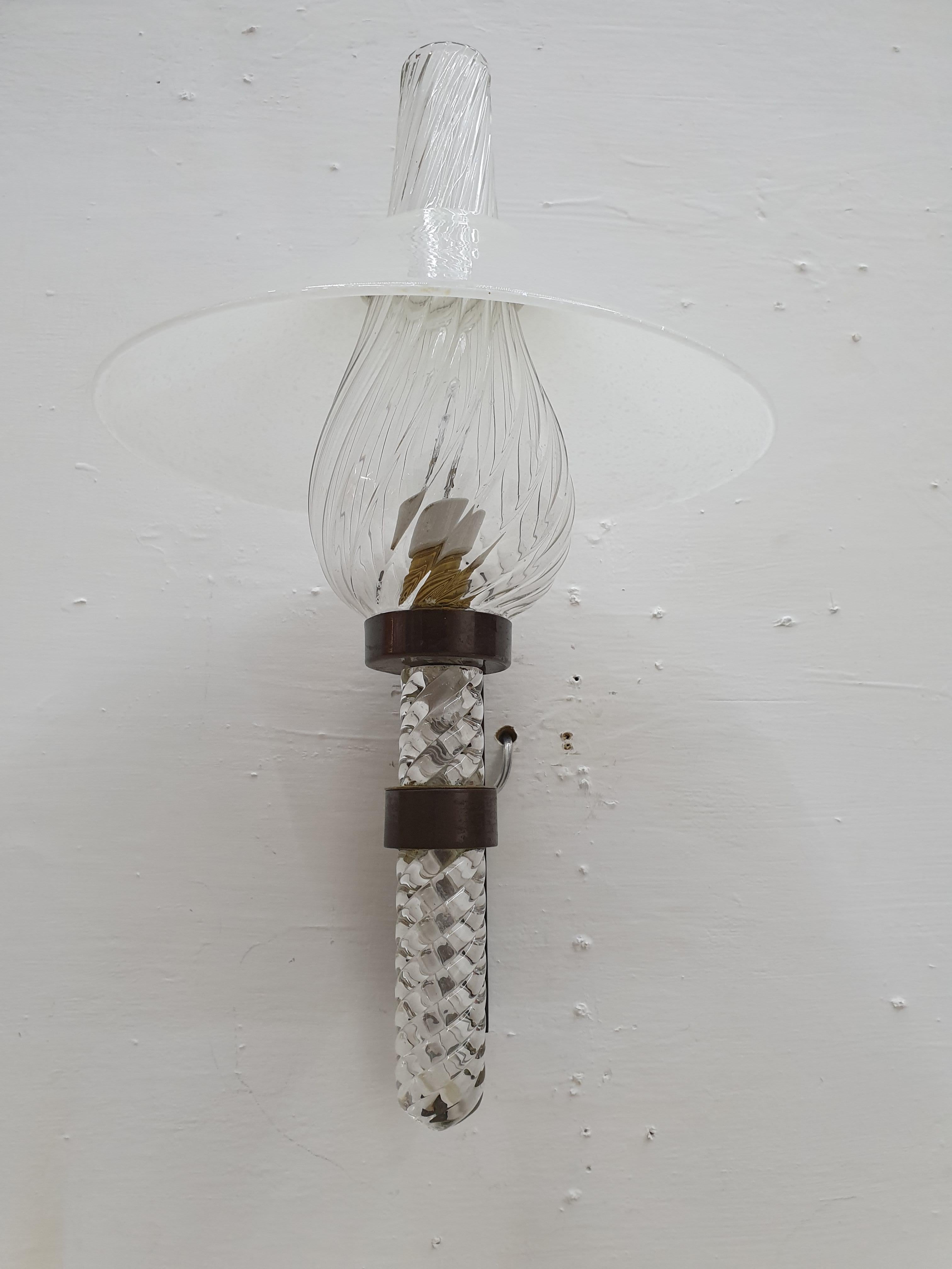 Italian Mid-Century Modern Sconce designed by Barovier Toso, Italy, circa 1940 For Sale