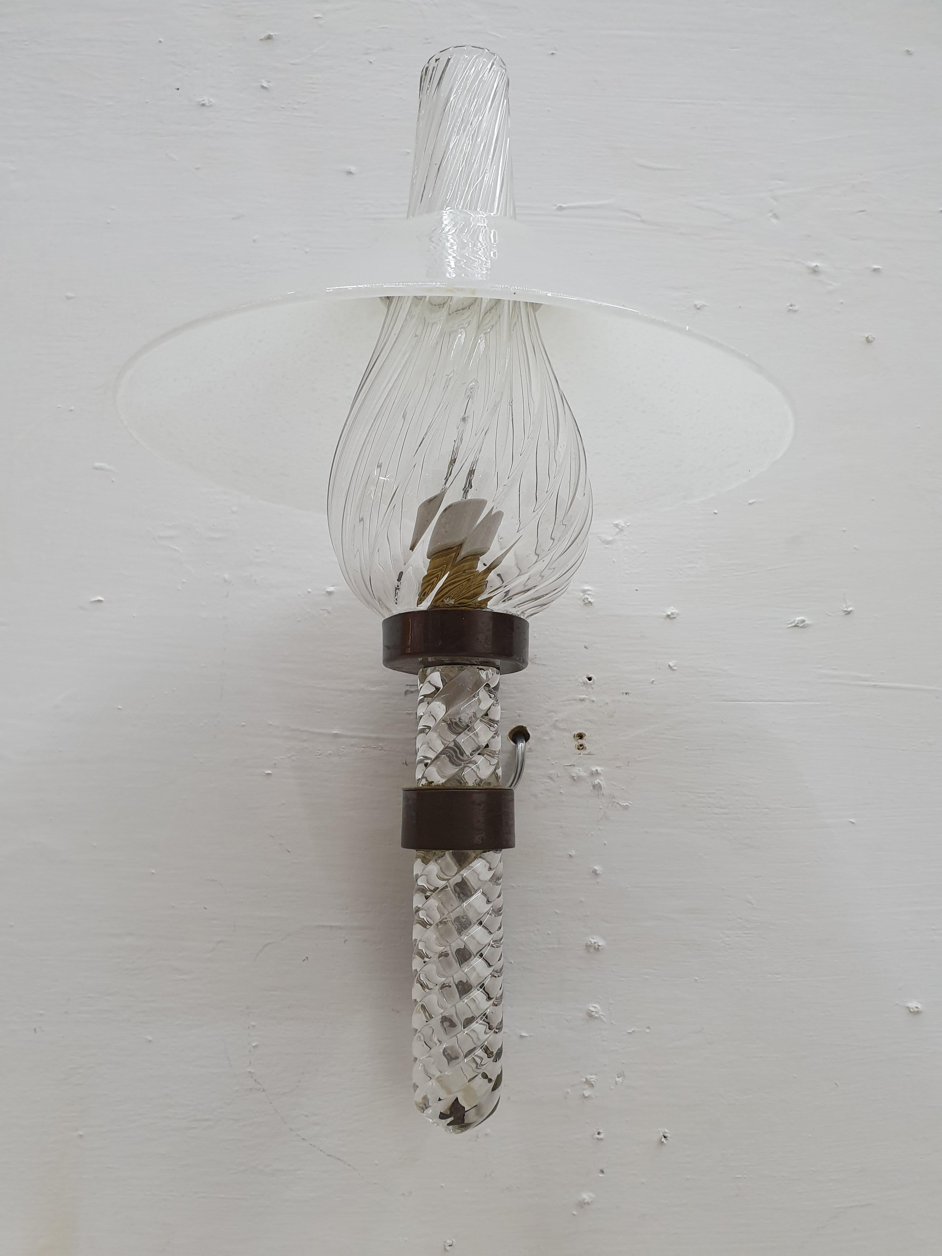 Brass Mid-Century Modern Sconce designed by Barovier Toso, Italy, circa 1940 For Sale