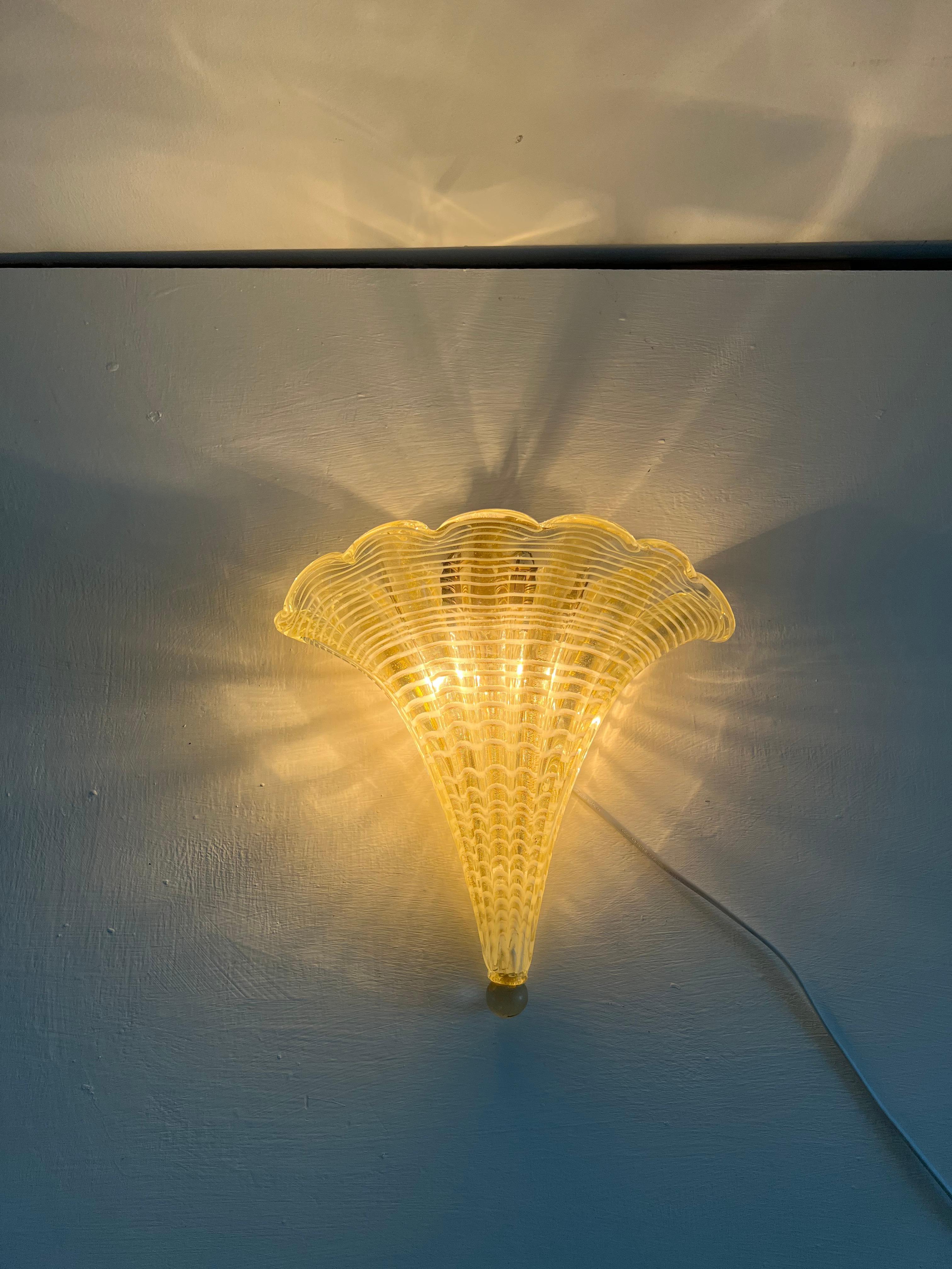 Brass Mid-Century Modern Sconce Designed by Barovier Toso, Italy, circa 1960 For Sale