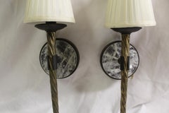 Mid-Century Modern Sconces, Bronze, Rock Crystal Clip on Shades