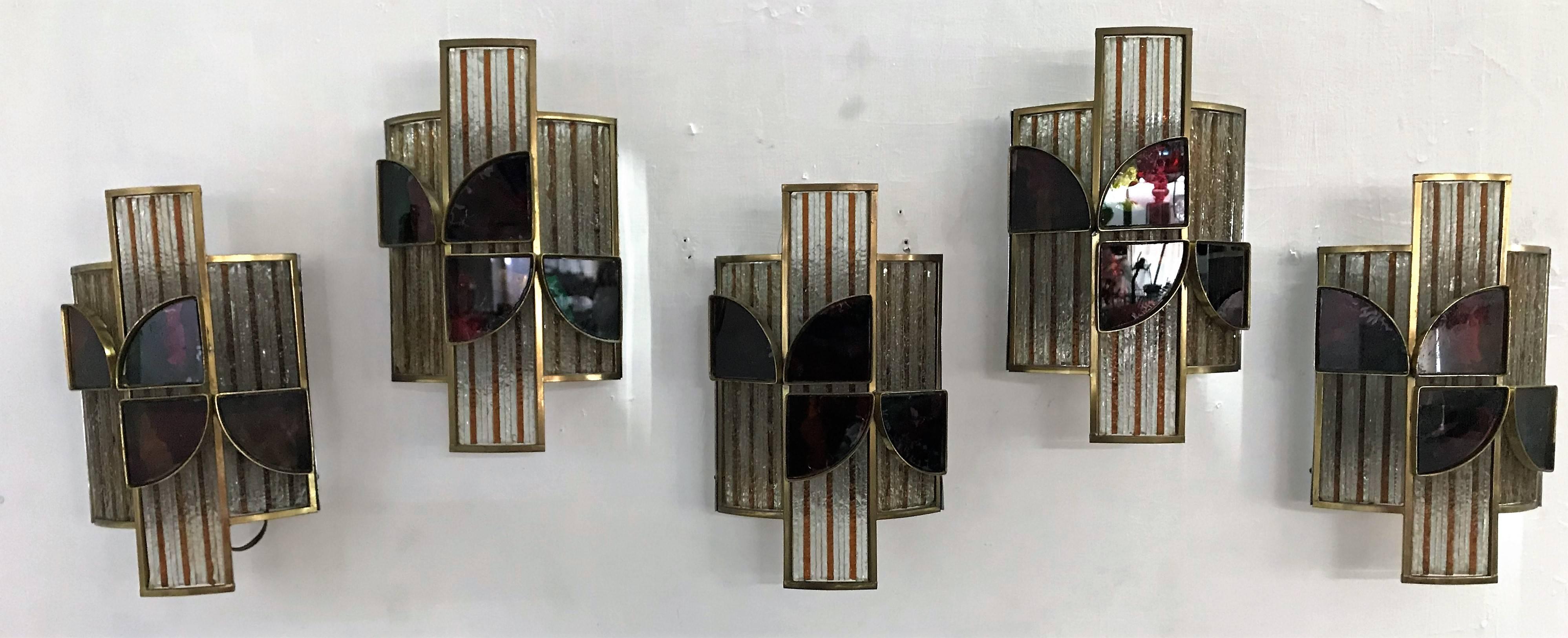 Brutalist 5 Mid-Century Modern Sconces by Poliarte, Italy, circa 1960