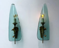 Mid-Century Modern Sconces Glass and Bronze. Italy, 1950s