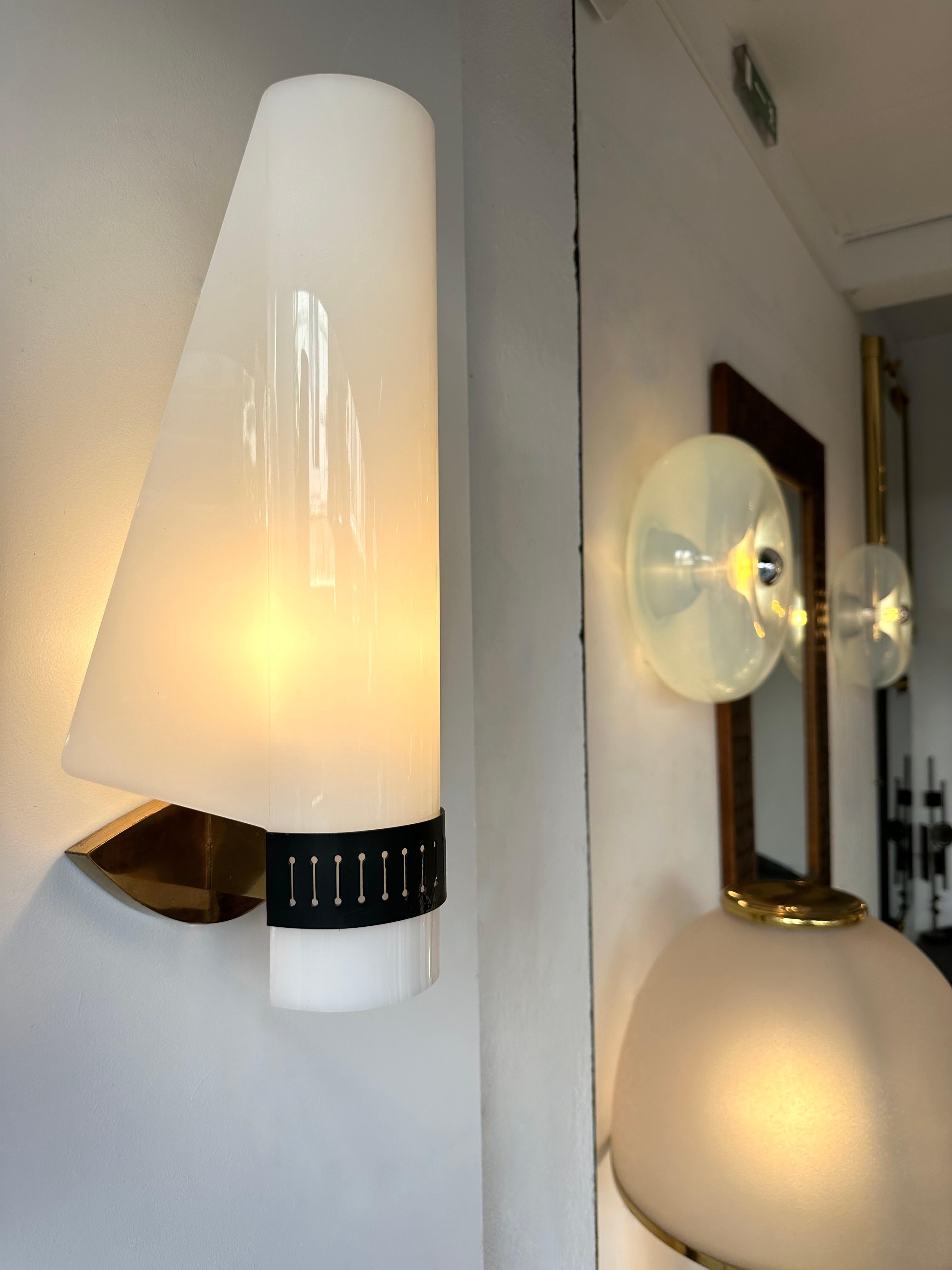 Mid-Century Modern Sconces Perspex Brass by Stilnovo. Italy, 1960s For Sale 5