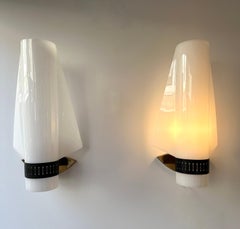 Mid-Century Modern Sconces Perspex Brass by Stilnovo. Italy, 1960s