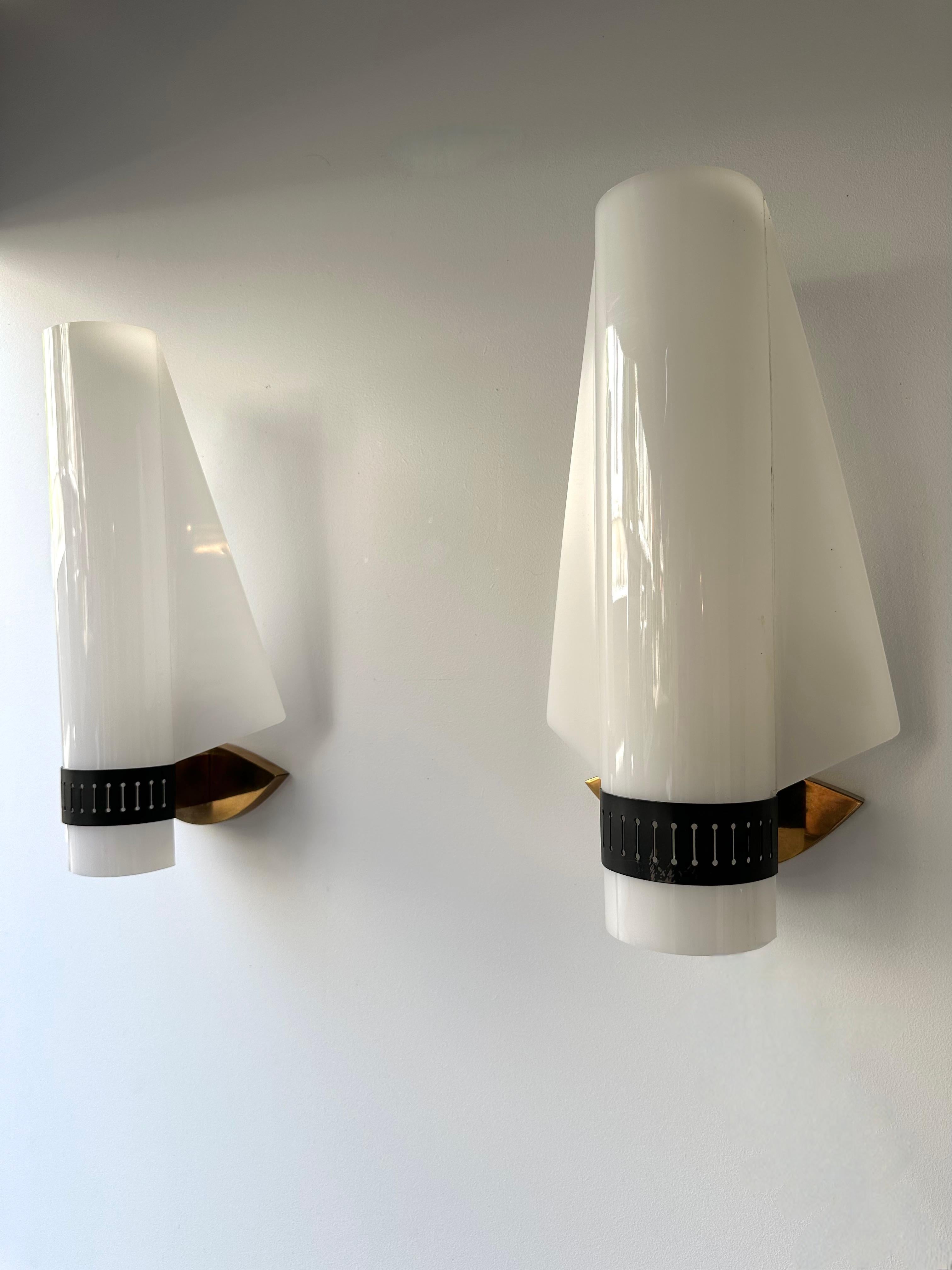Mid-20th Century Mid-Century Modern Sconces Perspex Brass by Stilnovo. Italy, 1960s For Sale