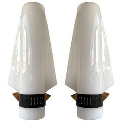 Mid-Century Modern Sconces Perspex Brass by Stilnovo. Italy, 1960s