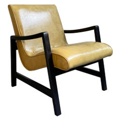 Vintage Mid-Century Modern Scoop Leather Lounge Chair By Jens Risom For Knoll