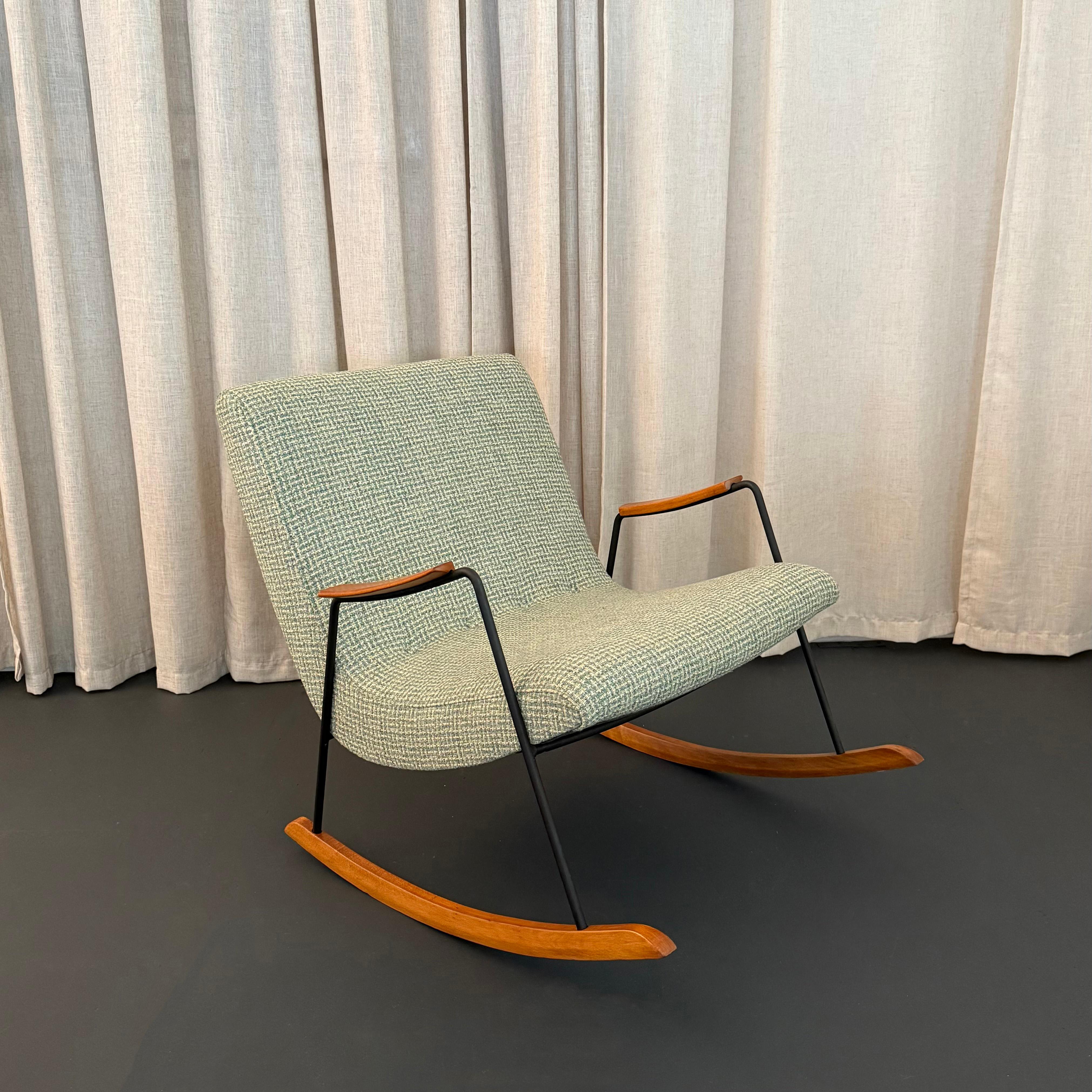 This Mid-Century Modern rocking chair is by the American designer Milo Baughman. He designed the 