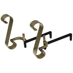 Mid-Century Modern Scroll Brass Andirons