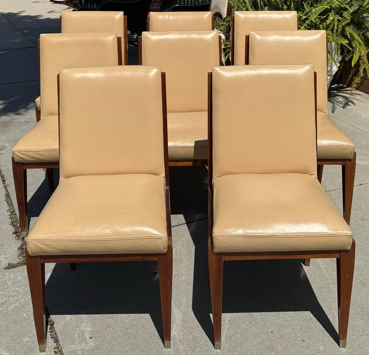 Pair of Christian Liaigre Modern Designer Leather Dining or Side Chairs. This listing is for one pair of chairs but we actually have four pair available.