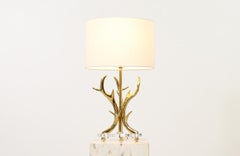 Mid-Century Modern Sculpted Brass Horns & Lucite Table Lamp