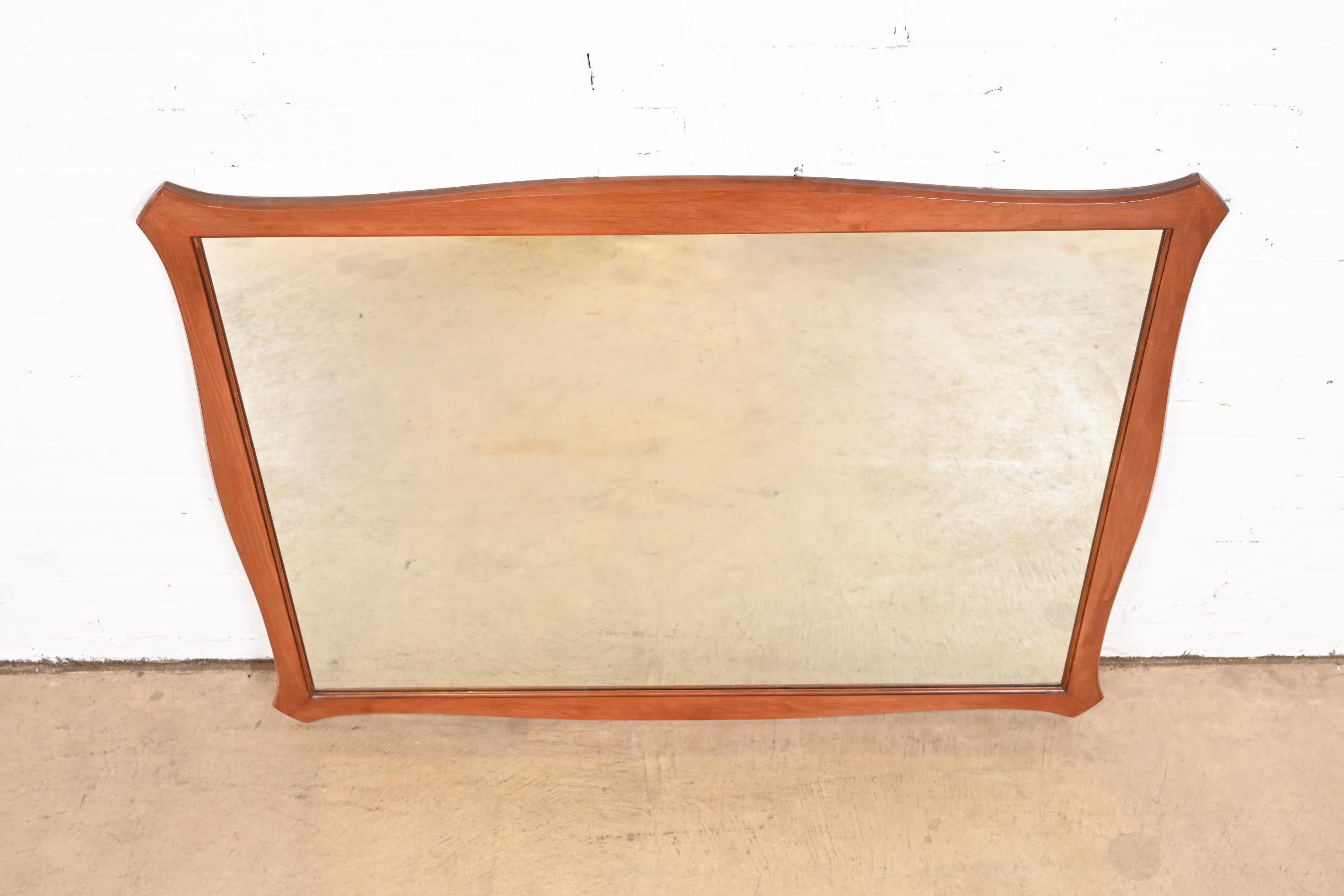 Mid-Century Modern Sculpted Cherry Wood Framed Wall Mirror 4