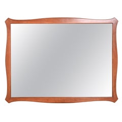 Mid-Century Modern Sculpted Cherry Wood Framed Wall Mirror