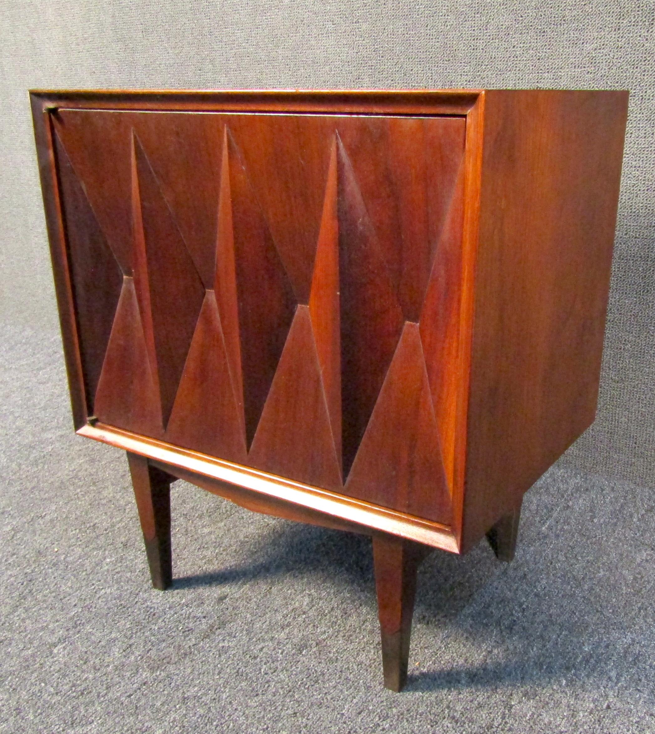 Wood Mid-Century Modern Sculpted Front Nightstand Attributed to Albert Parvin