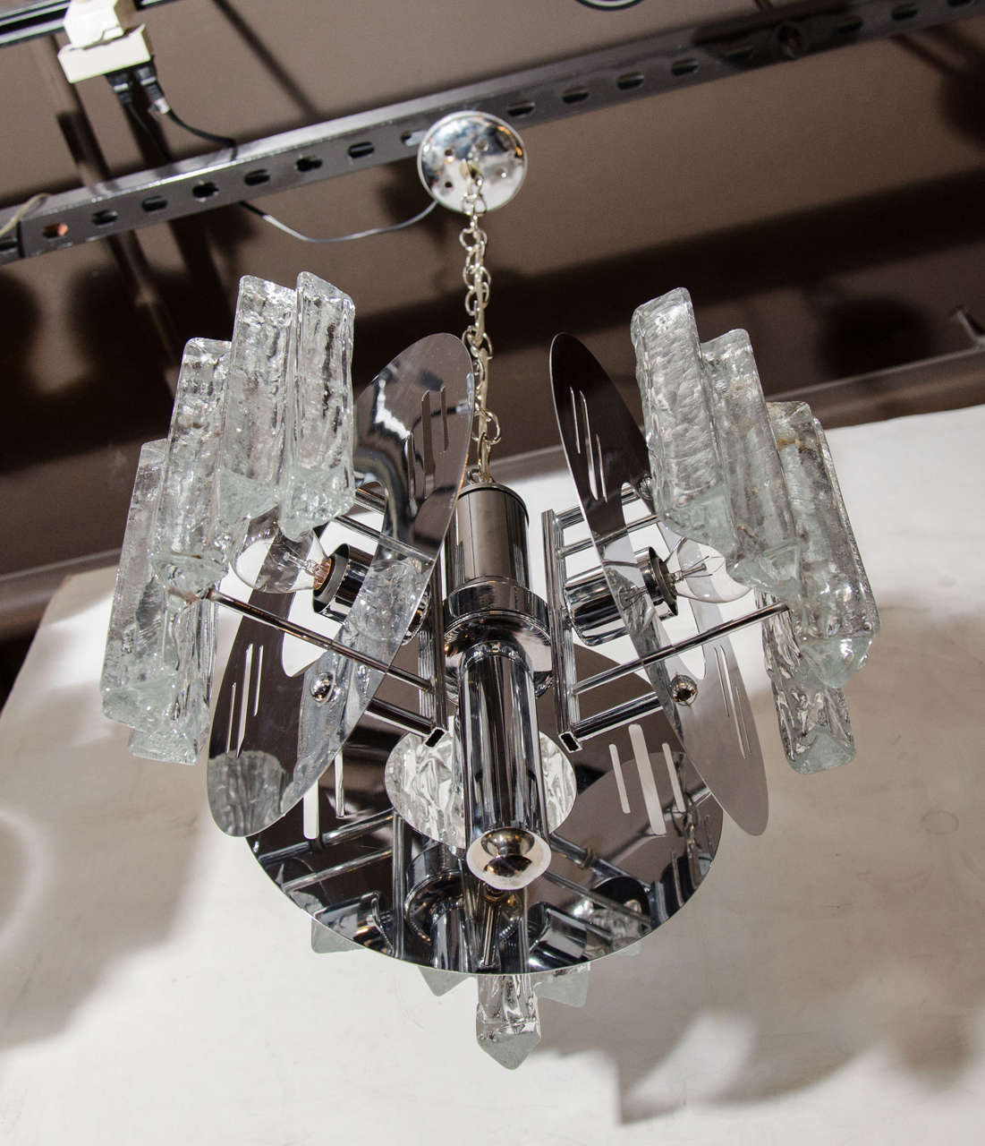 Mid-Century Modern Sculpted Glass and Nickel Chandelier by Salviati, c. 1970's In Fair Condition In Fort Lauderdale, FL