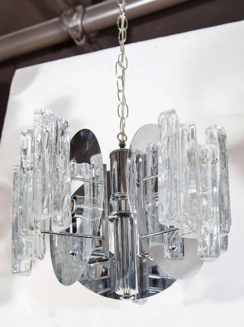 Mid-Century Modern Sculpted Glass and Nickel Chandelier by Salviati, c. 1970's 1