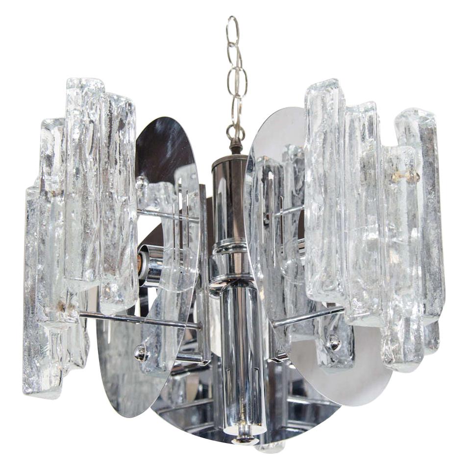 Mid-Century Modern Sculpted Glass and Nickel Chandelier by Salviati, c. 1970's