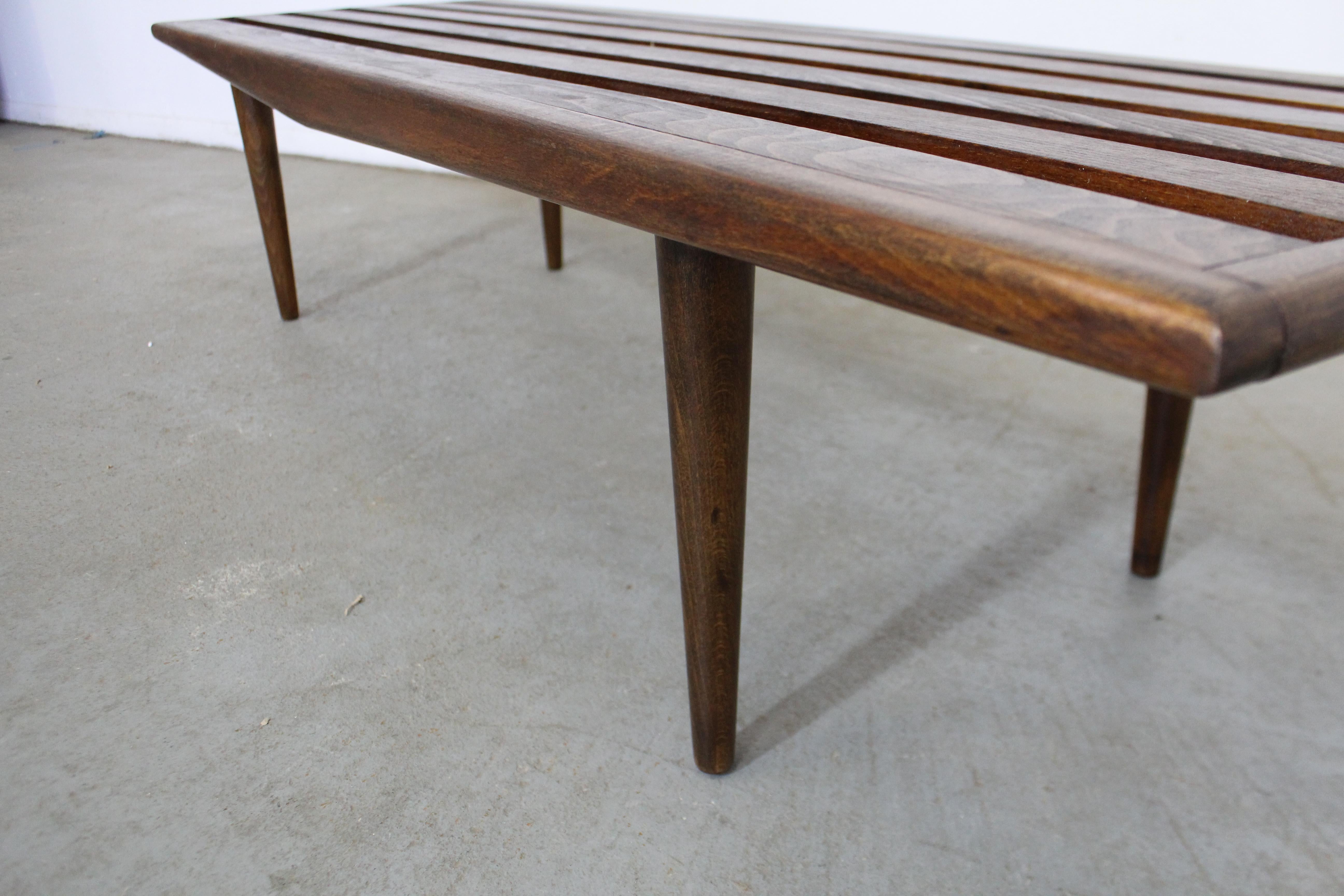 Mid-Century Modern Sculpted Low Slat Bench Coffee Table 6