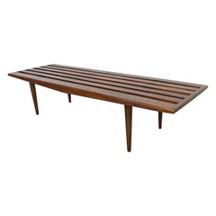 Mid-Century Modern Sculpted Low Slat Bench Coffee Table