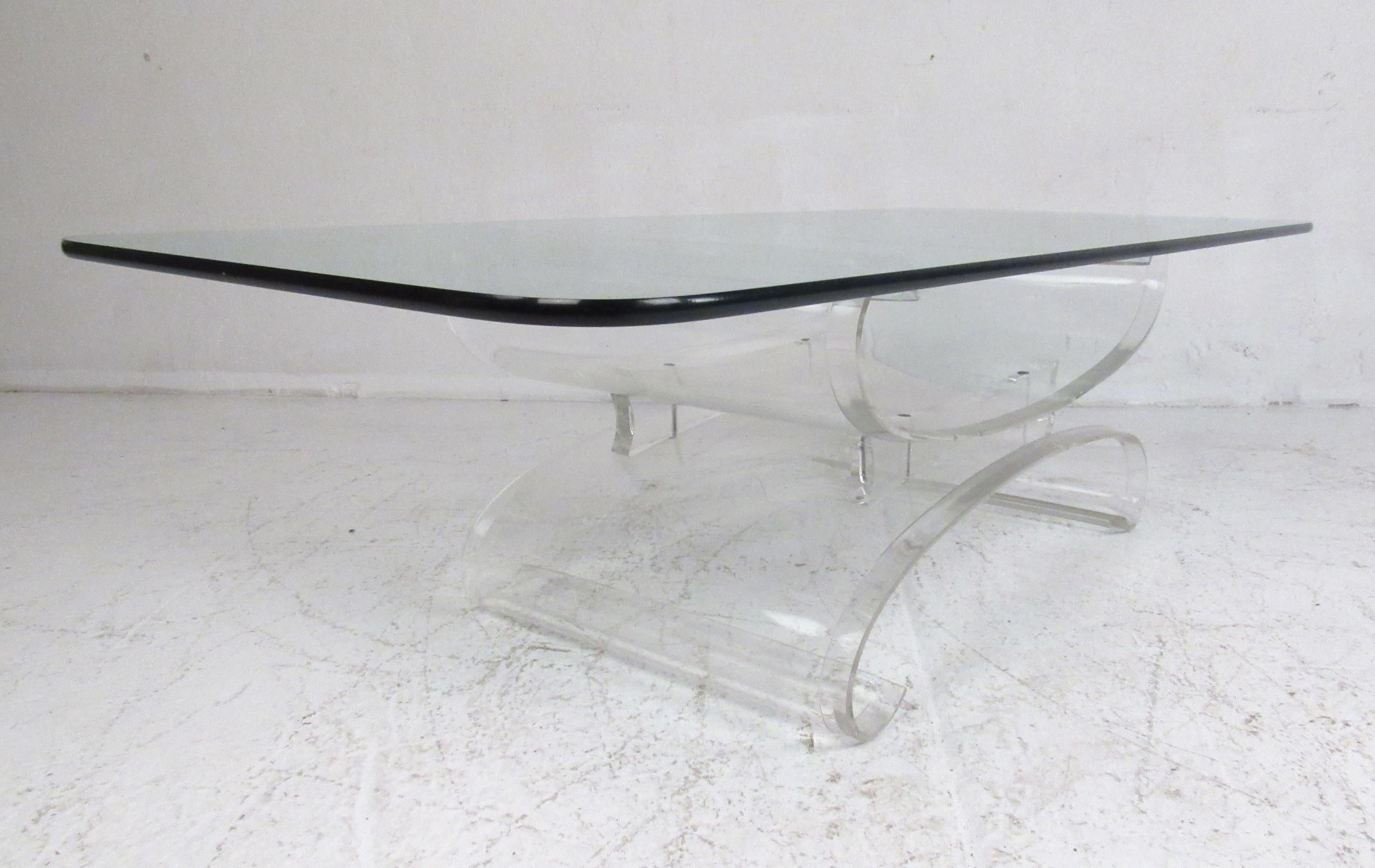 Glass Mid-Century Modern Sculpted Lucite Coffee Table For Sale