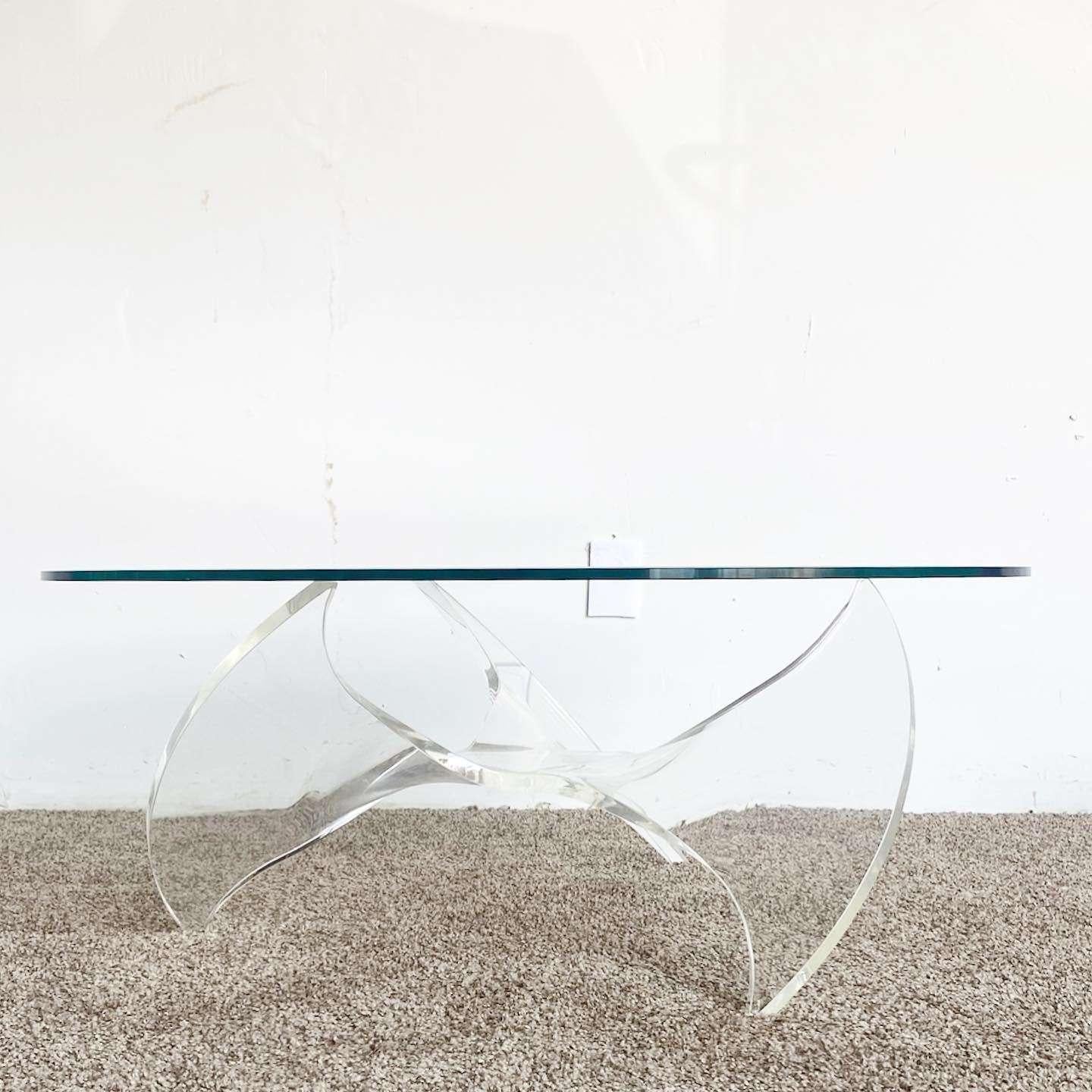 Mid-Century Modern Mid Century Modern Sculpted Lucite Oval Glass Top Coffee Table For Sale