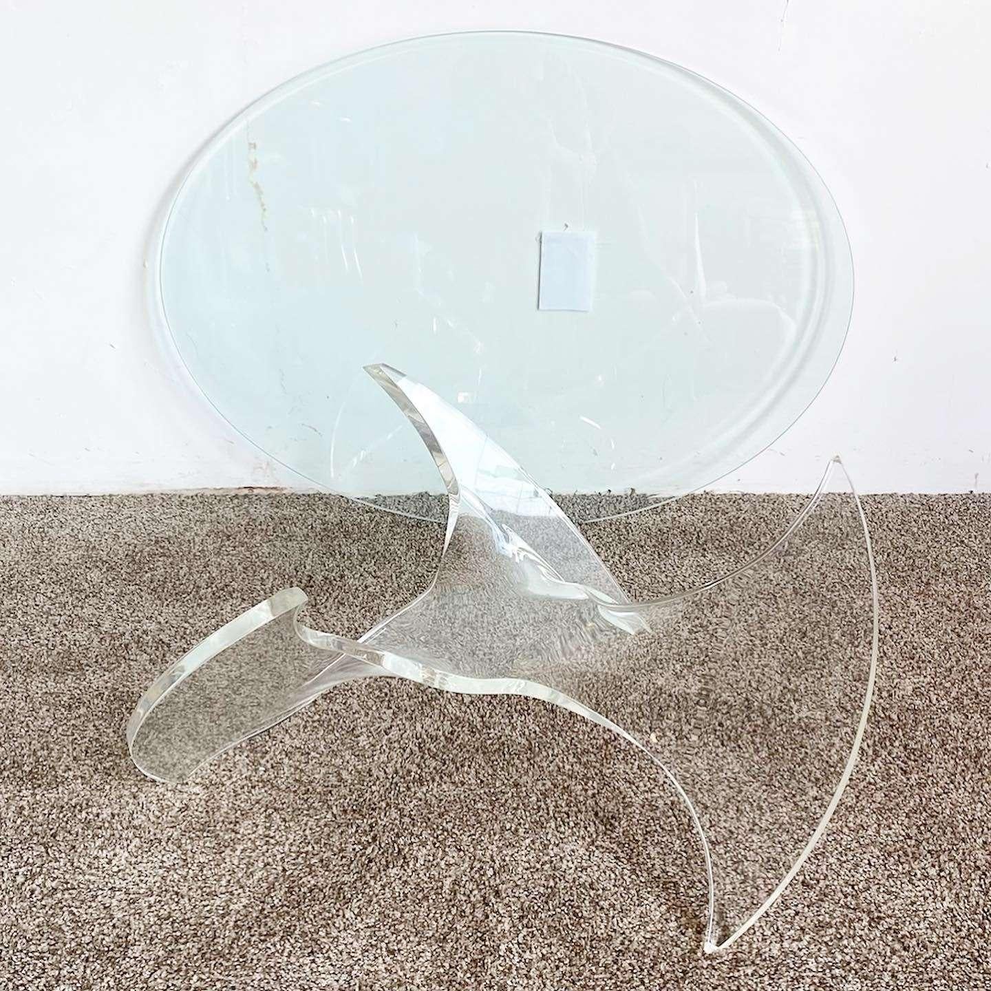 Mid Century Modern Geformter Lucite Oval Glasplatte Couchtisch (Ende des 20. Jahrhunderts) im Angebot