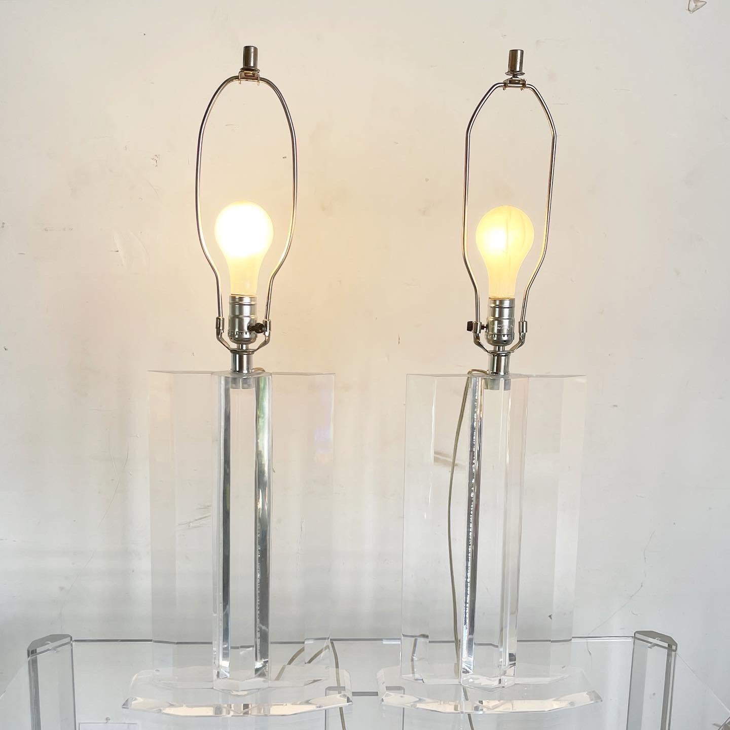 Mid-Century Modern Mid Century Modern Sculpted Lucite Table Lamps - a Pair