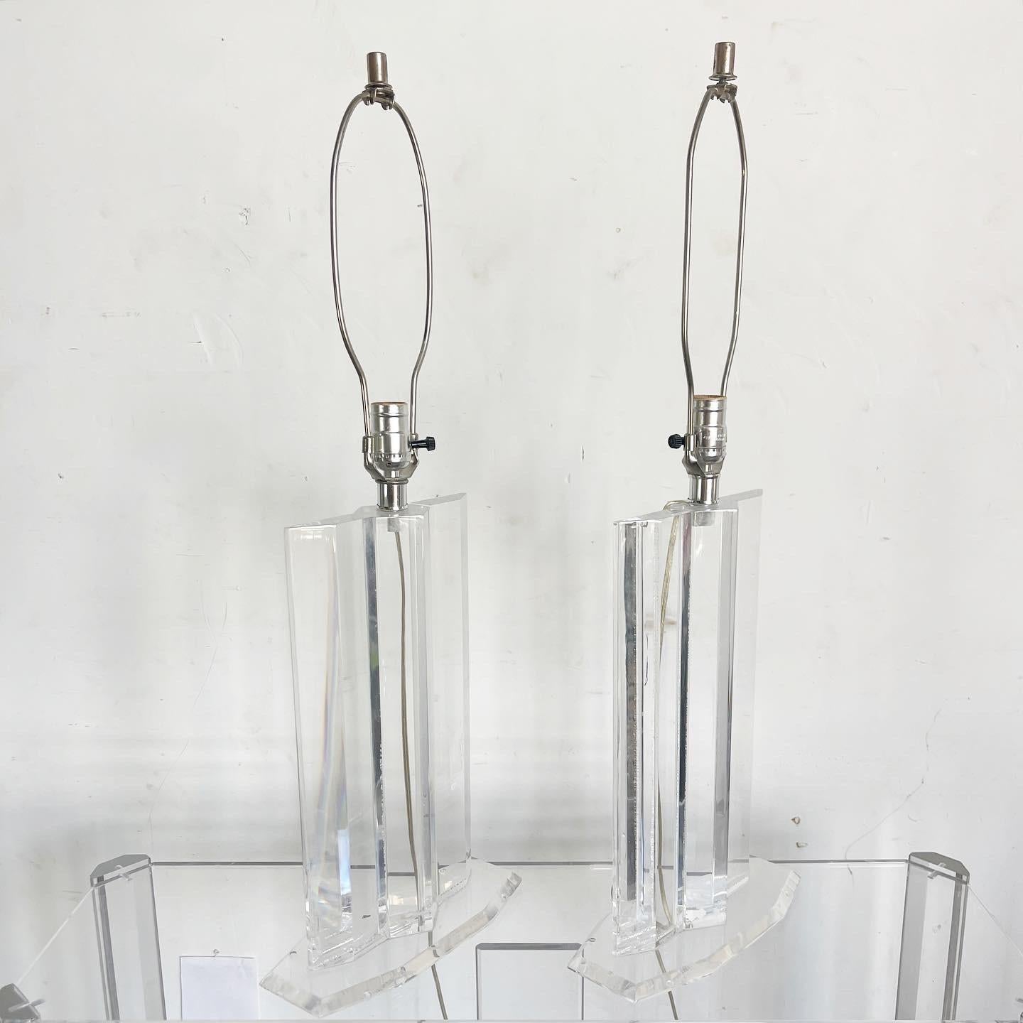 American Mid Century Modern Sculpted Lucite Table Lamps - a Pair