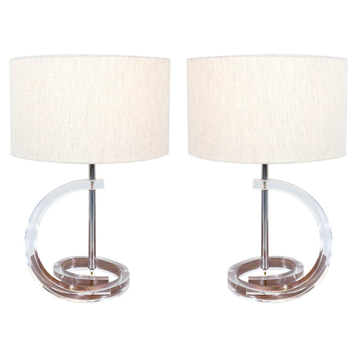 Mid-Century Modern Sculpted Lucite Table Lamps