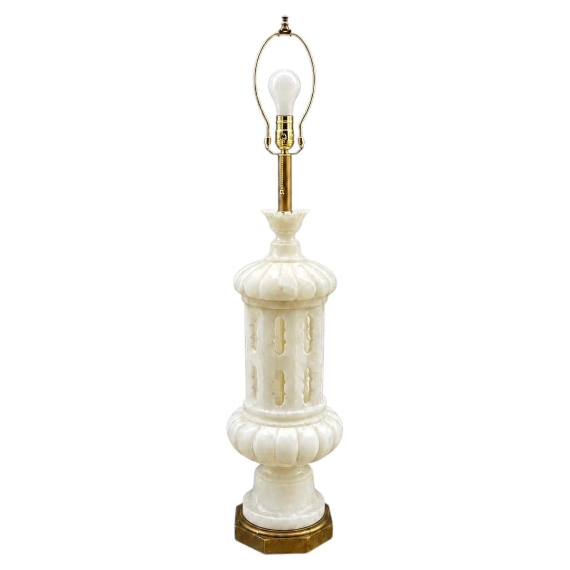 Mid-Century Modern Sculpted Marble Table Lamp with Gold Leaf Base