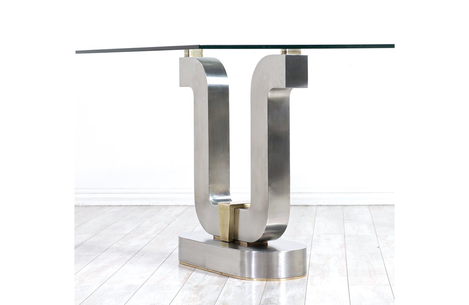 Brass Expertly Restored -Mid-Century Modern Sculpted Metal Dining Table with Glass Top