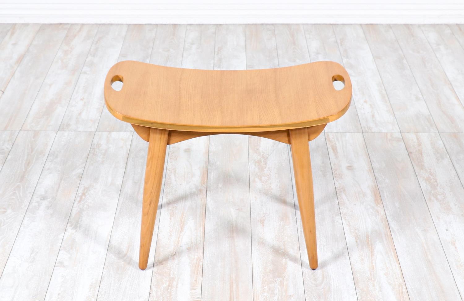 Japanese Expertly Restored - Mid-Century Modern Sculpted Primavera Wood Stool For Sale