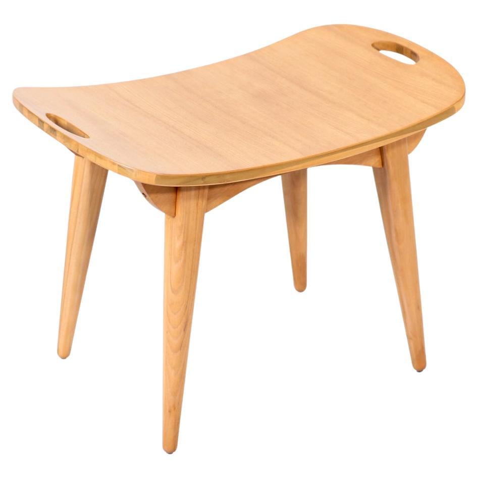 Expertly Restored - Mid-Century Modern Sculpted Primavera Wood Stool For Sale