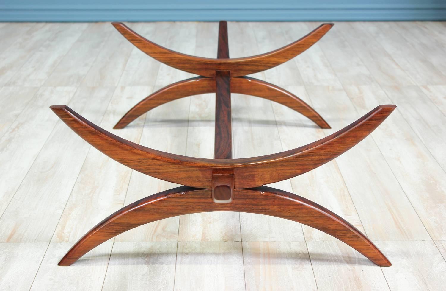 Mid-Century Modern Sculpted Rosewood and Glass Coffee Table 6