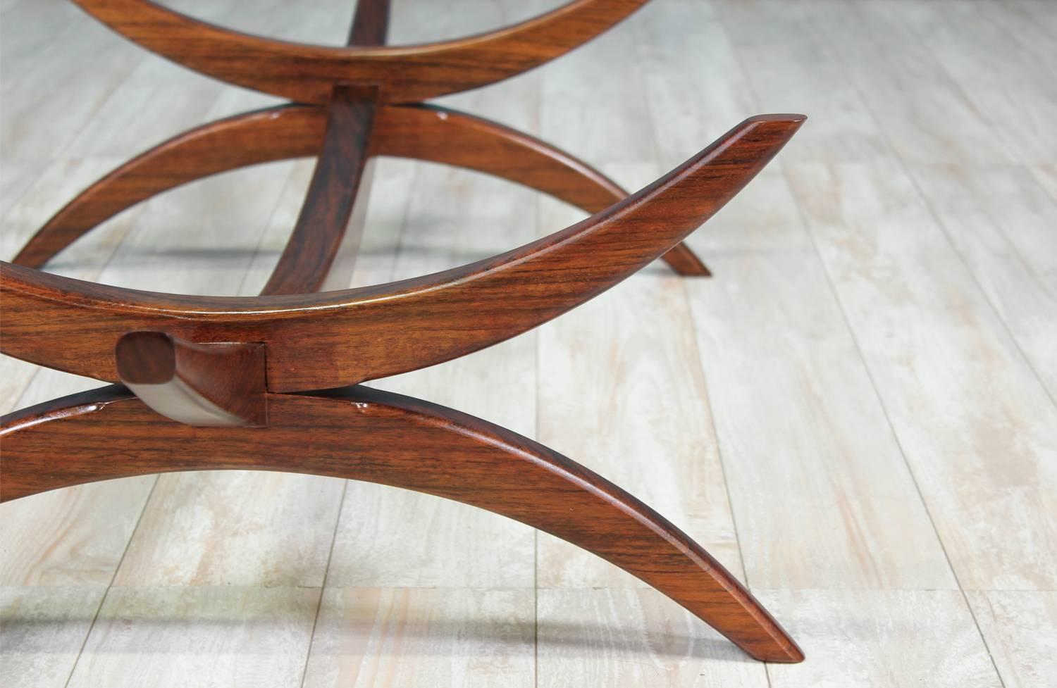 Mid-Century Modern Sculpted Rosewood and Glass Coffee Table 7