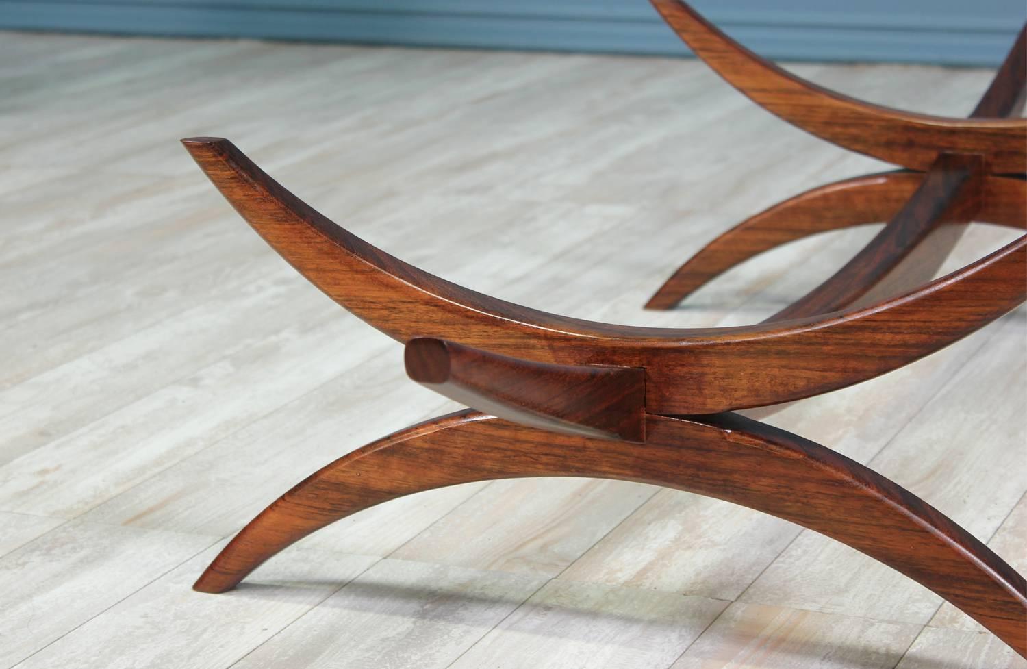 Mid-Century Modern Sculpted Rosewood and Glass Coffee Table 8