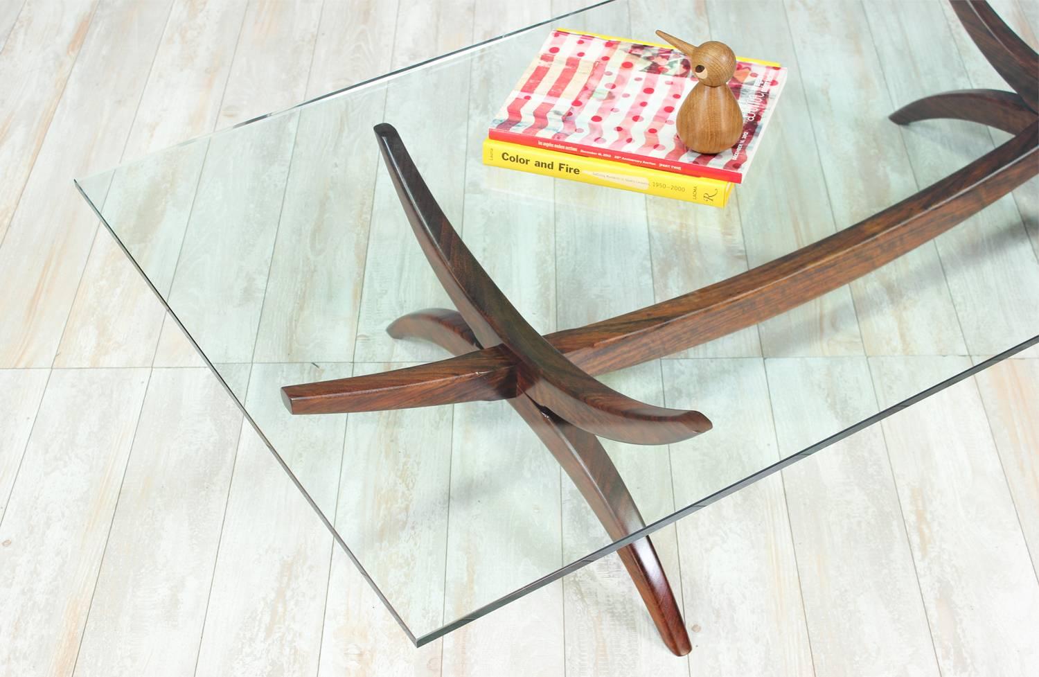 Mid-Century Modern Sculpted Rosewood and Glass Coffee Table 1