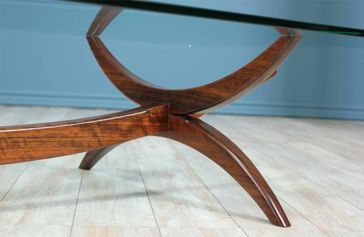 Mid-Century Modern Sculpted Rosewood and Glass Coffee Table 2