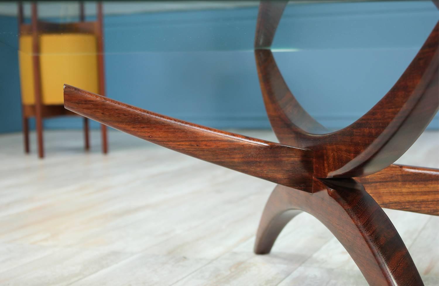 Mid-Century Modern Sculpted Rosewood and Glass Coffee Table 3